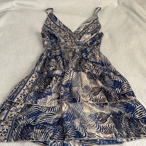 Blue and Cream Patterned Dress